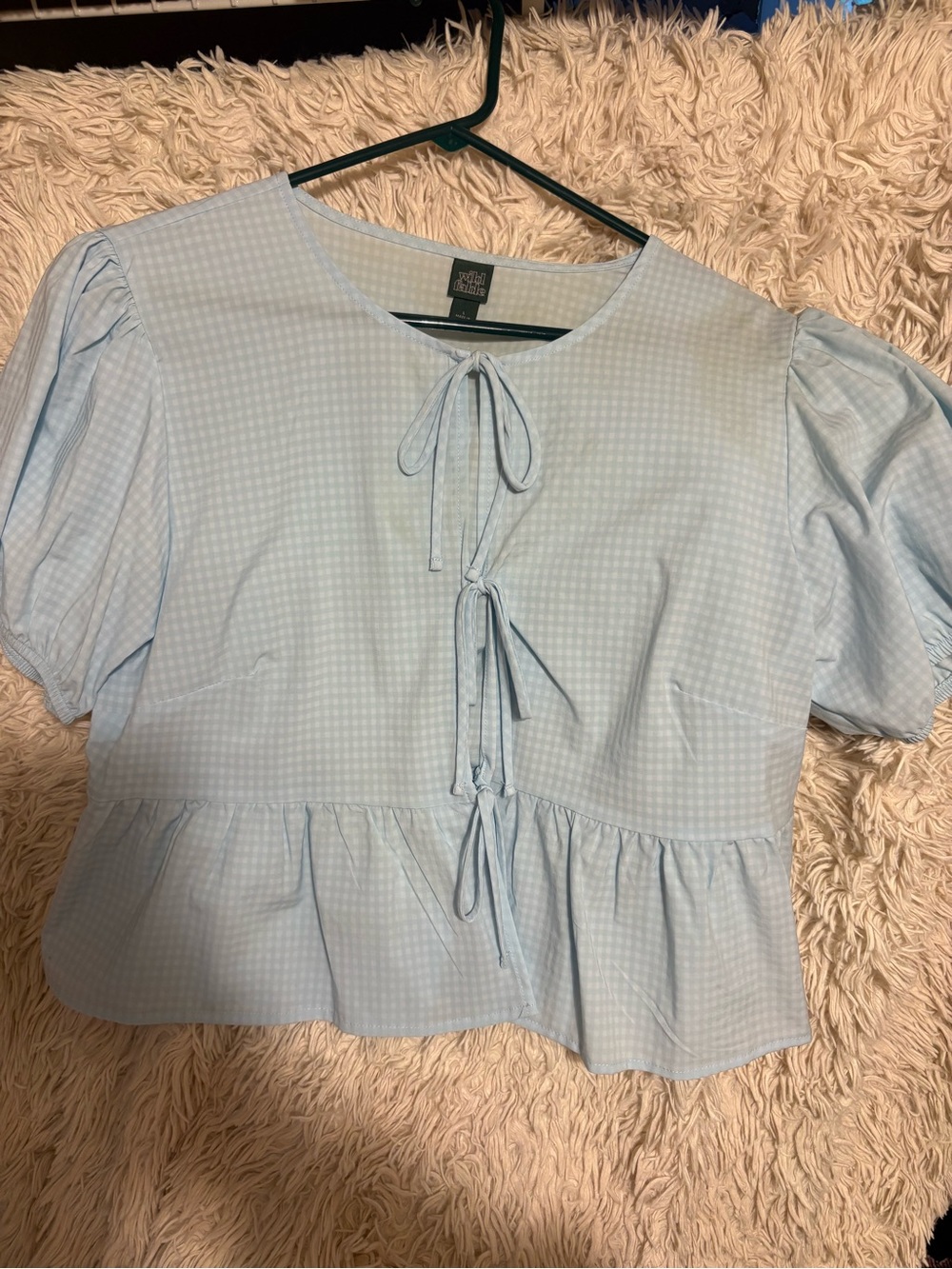 wild fable Light Blue Gingham Tie-Front Peplum Blouse